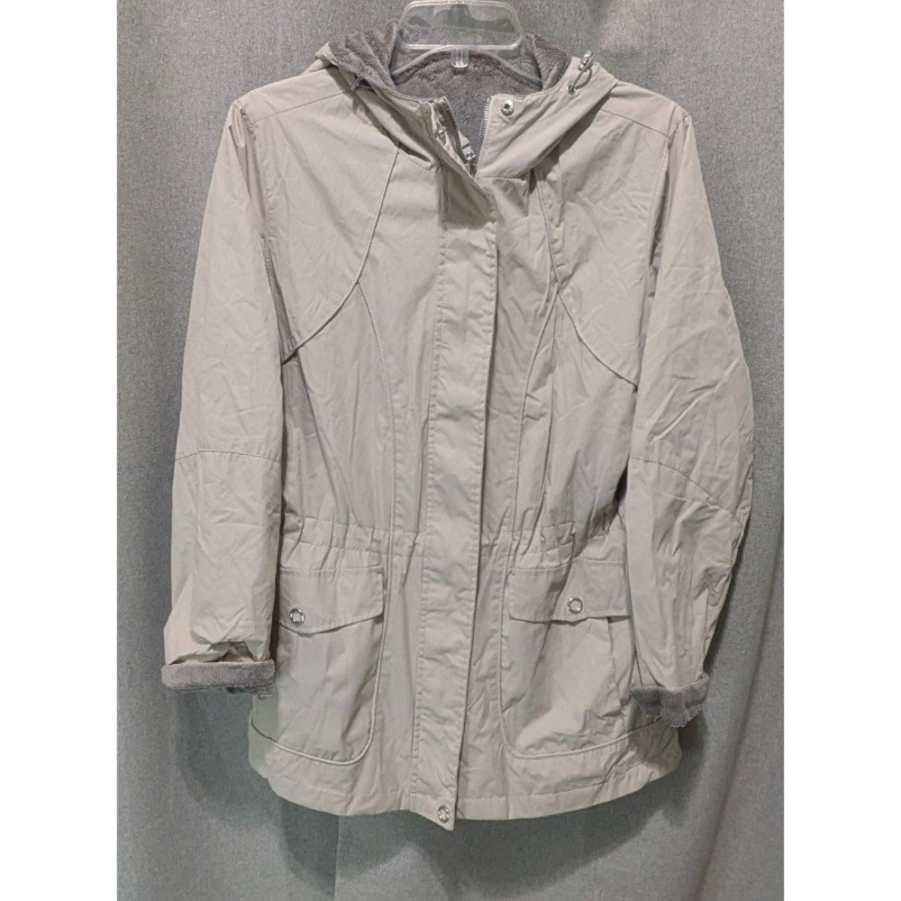 Parka Jacket Women Medium Beige Good Faux Fur Lined Hooded Utility